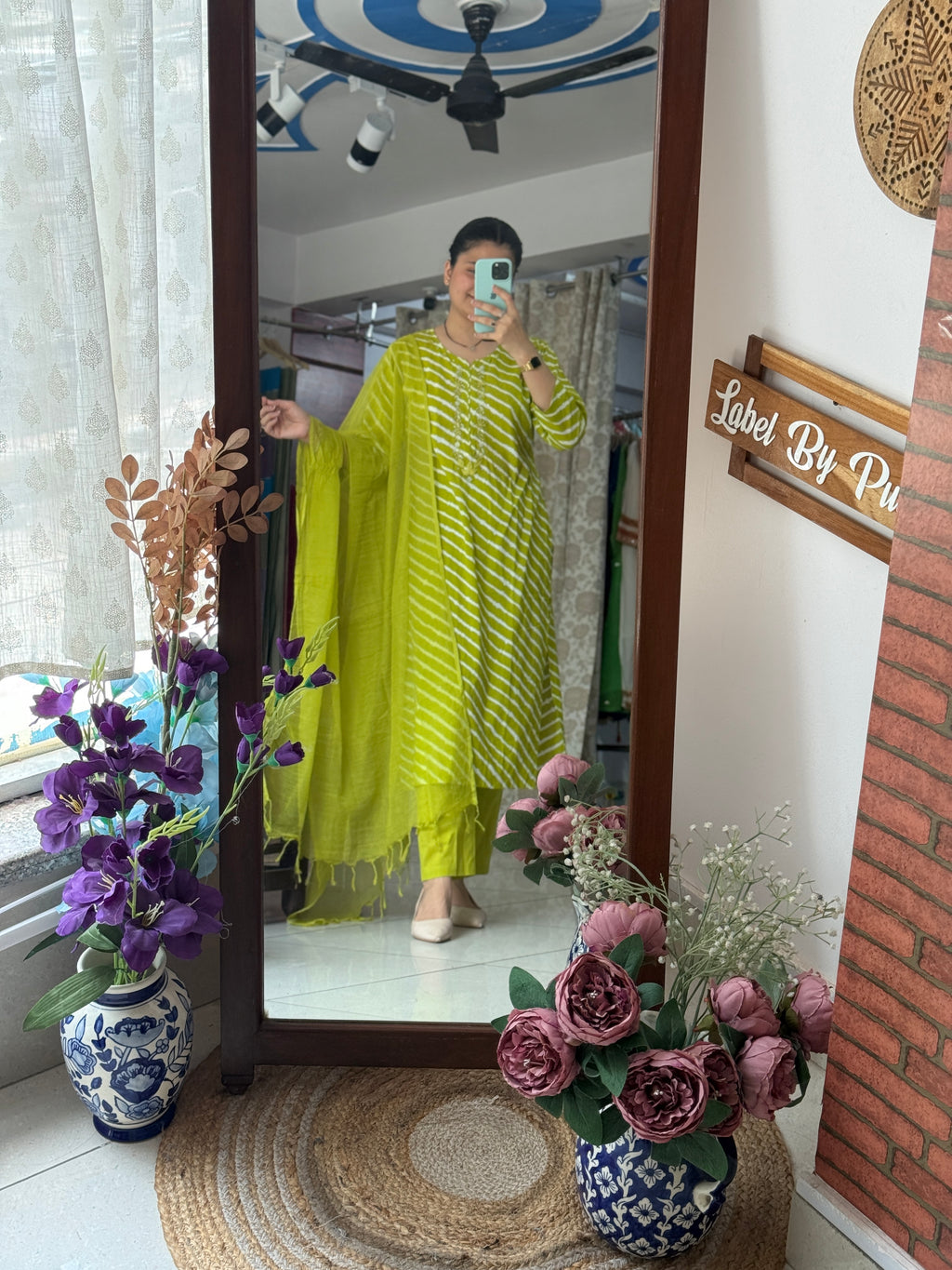 Green Leheriya Suit Set for Women | Cotton Ethnic Suit with Dupatta