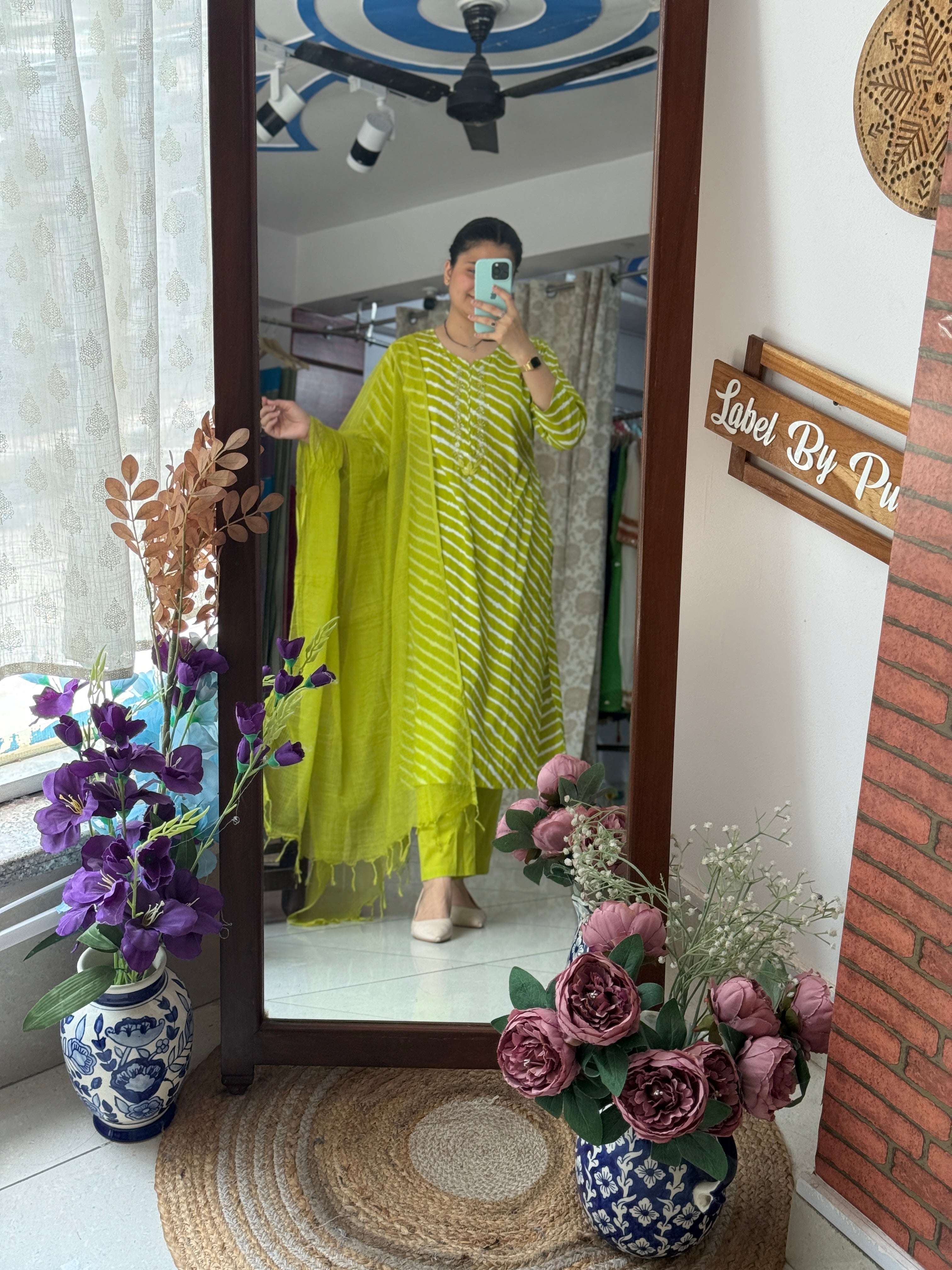 Green Leheriya Suit Set for Women | Cotton Ethnic Suit with Dupatta