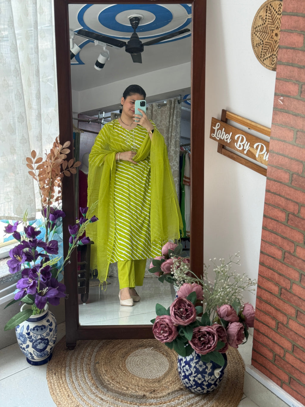 Green Leheriya Suit Set for Women | Cotton Ethnic Suit with Dupatta