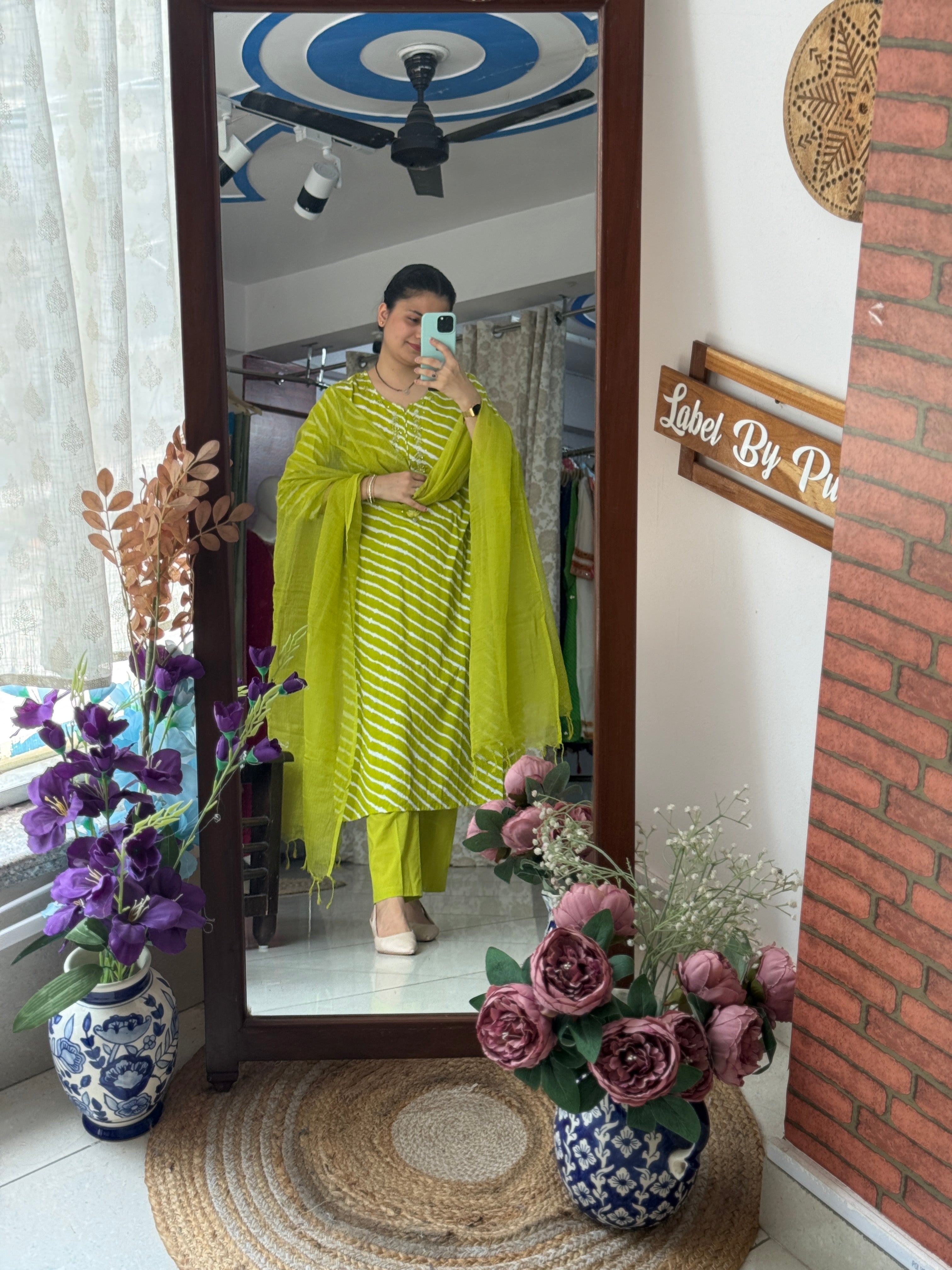 Green Leheriya Suit Set for Women | Cotton Ethnic Suit with Dupatta