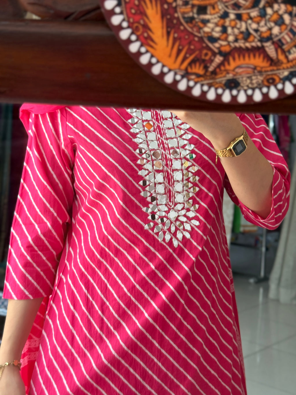 Pink Leheriya Suit Set for Women | Embroidered Ethnic Suit with Dupatta