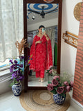 Red Bandhani Suit Set for Women | Printed Ethnic Suit with Dupatta
