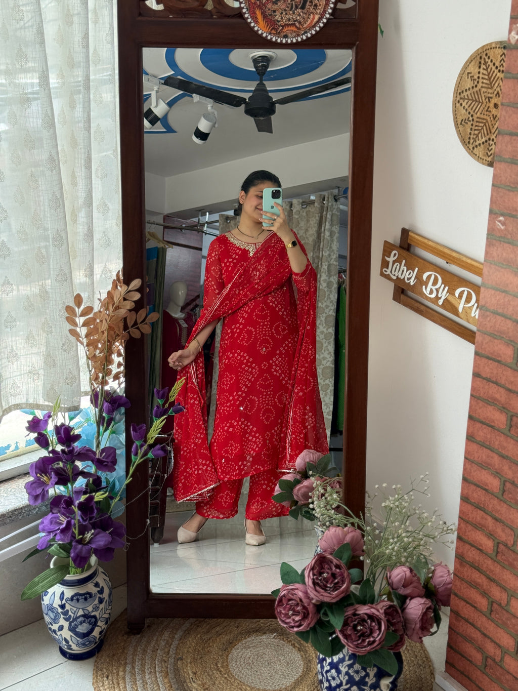 Red Bandhani Suit Set for Women | Printed Ethnic Suit with Dupatta