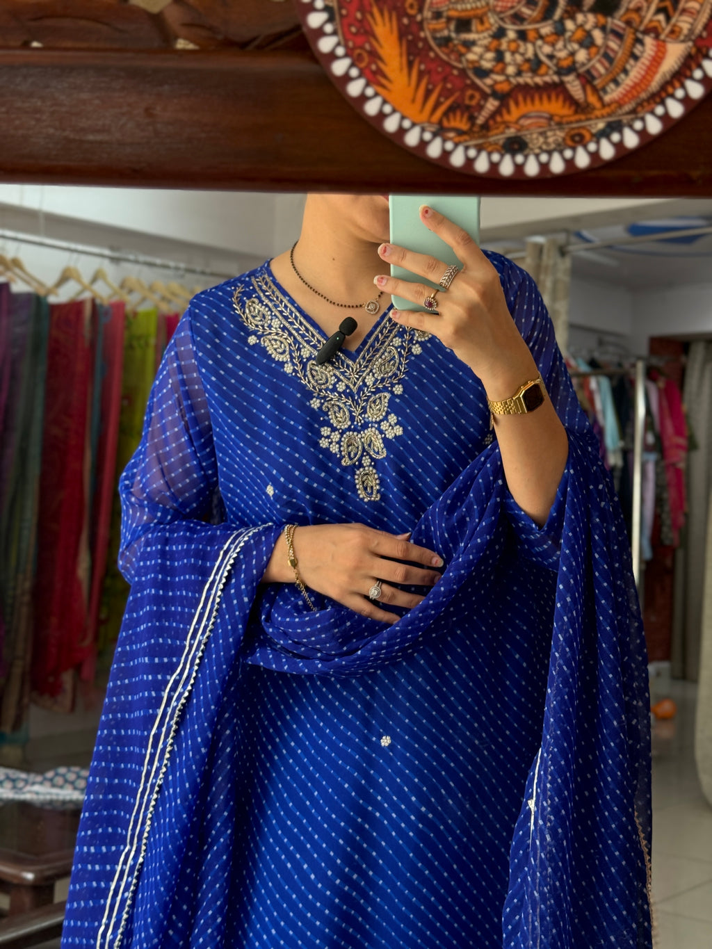 Blue Leheriya Suit Set for Women | Embroidered Ethnic Suit with Dupatta