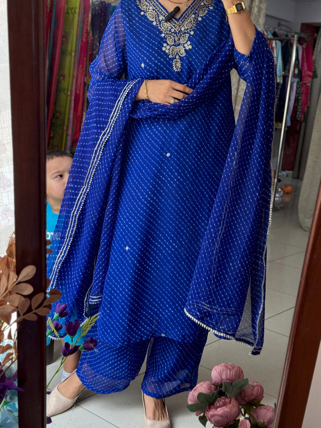 Blue Leheriya Suit Set for Women | Embroidered Ethnic Suit with Dupatta