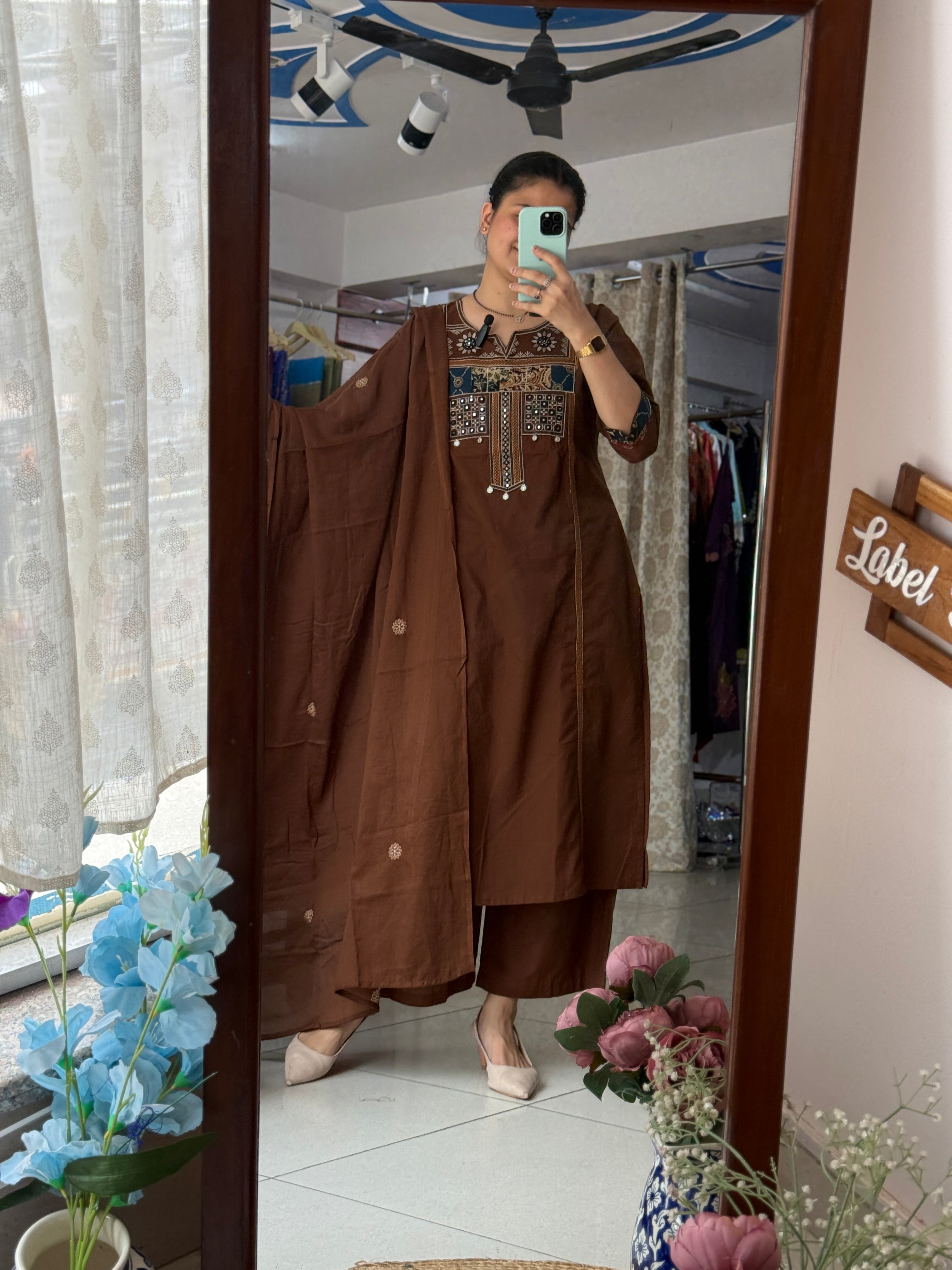 Brown Embroidered Suit Set for Women with Matching Dupatta | Label By Pushp