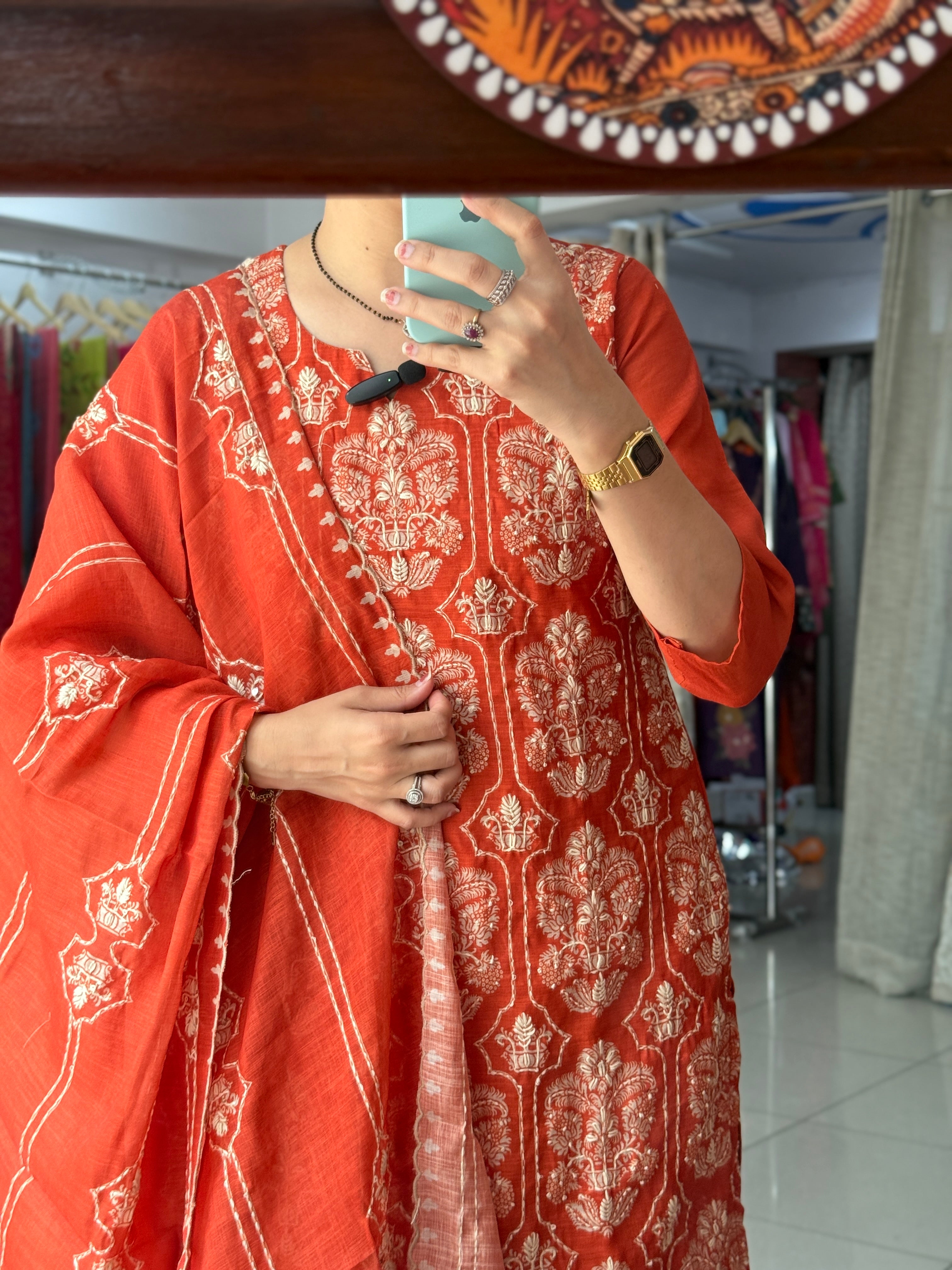 Orange Kantha Hand Work Suit Set for Women | Ethnic Suit with Dupatta