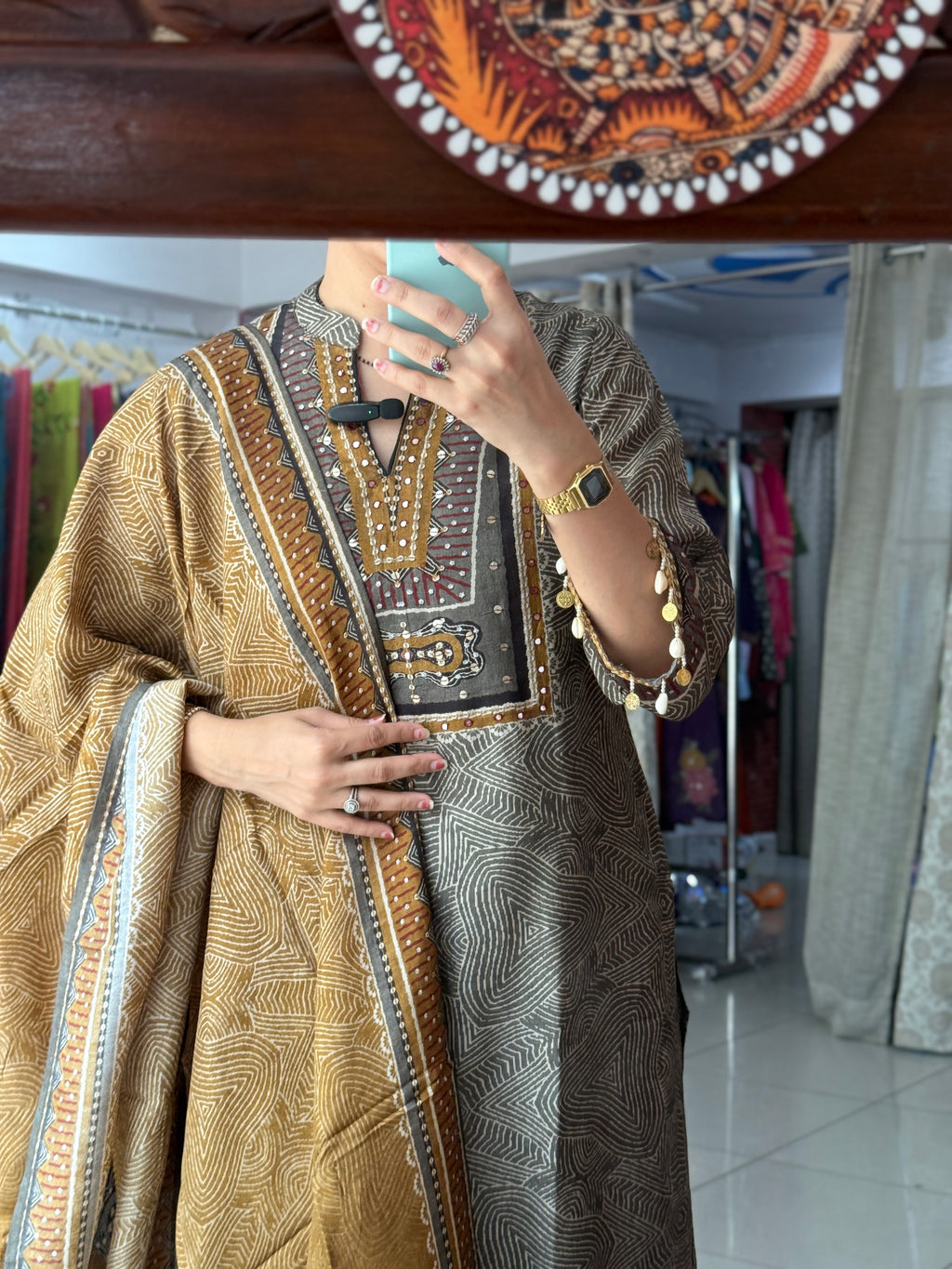 Grey Muslin Suit Set for Women | Printed Ethnic Suit with Dupatta
