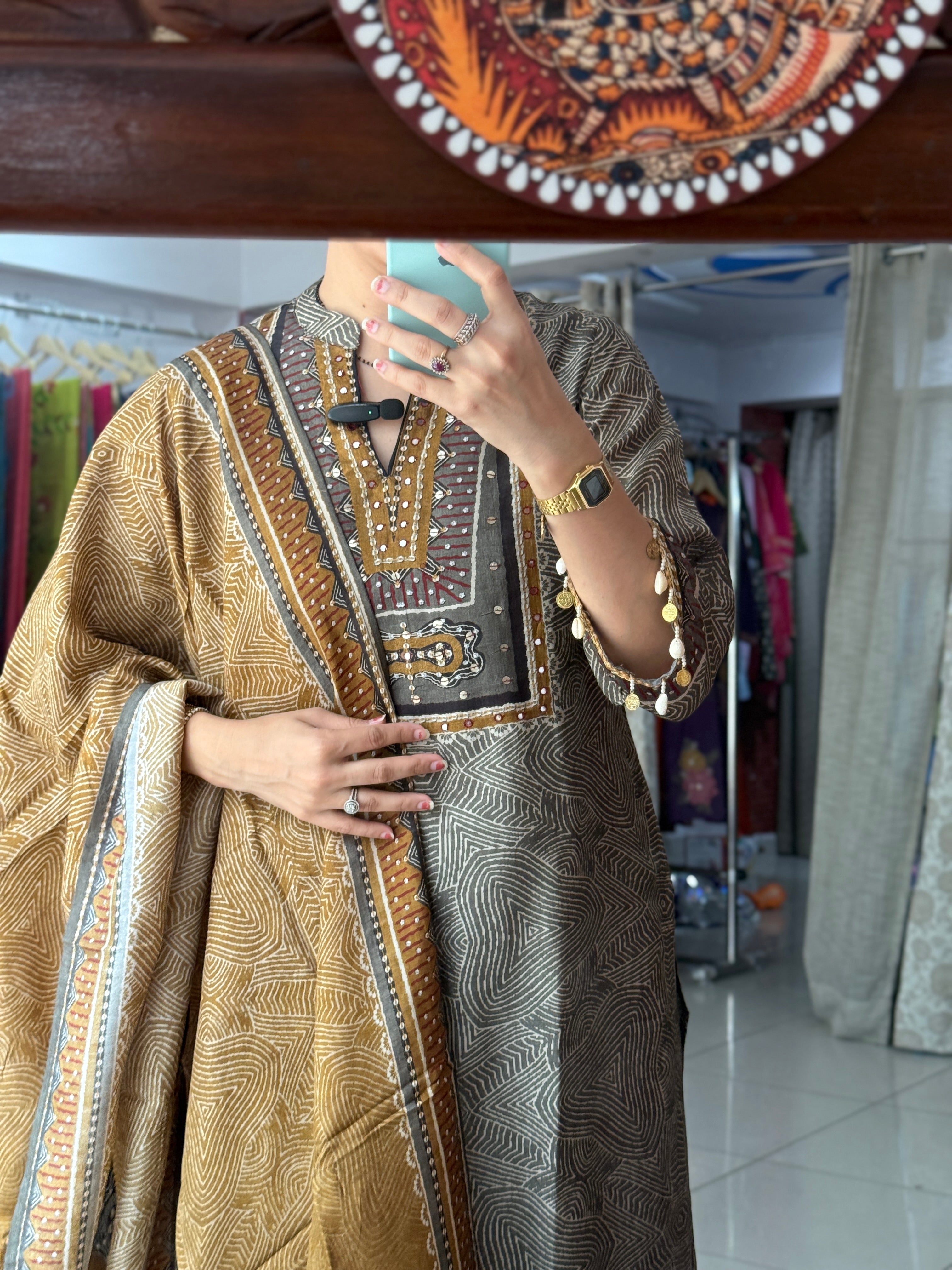 Grey Muslin Suit Set for Women | Printed Ethnic Suit with Dupatta