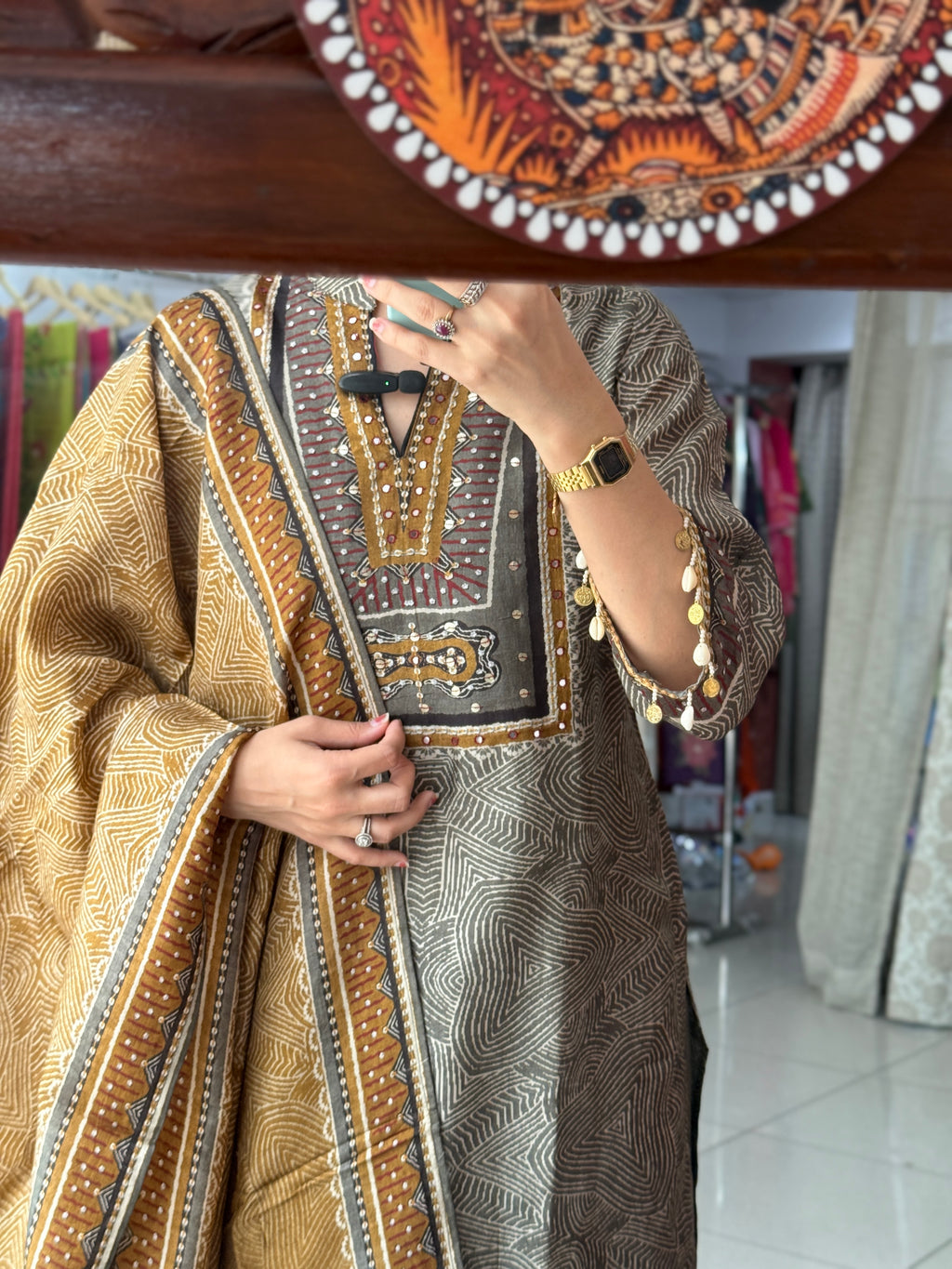 Grey Muslin Suit Set for Women | Printed Ethnic Suit with Dupatta