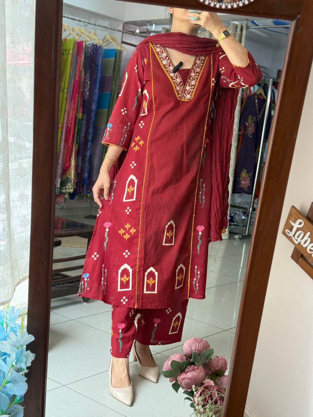 Red Printed Suit Set for Women | Ethnic Suit with Dupatta