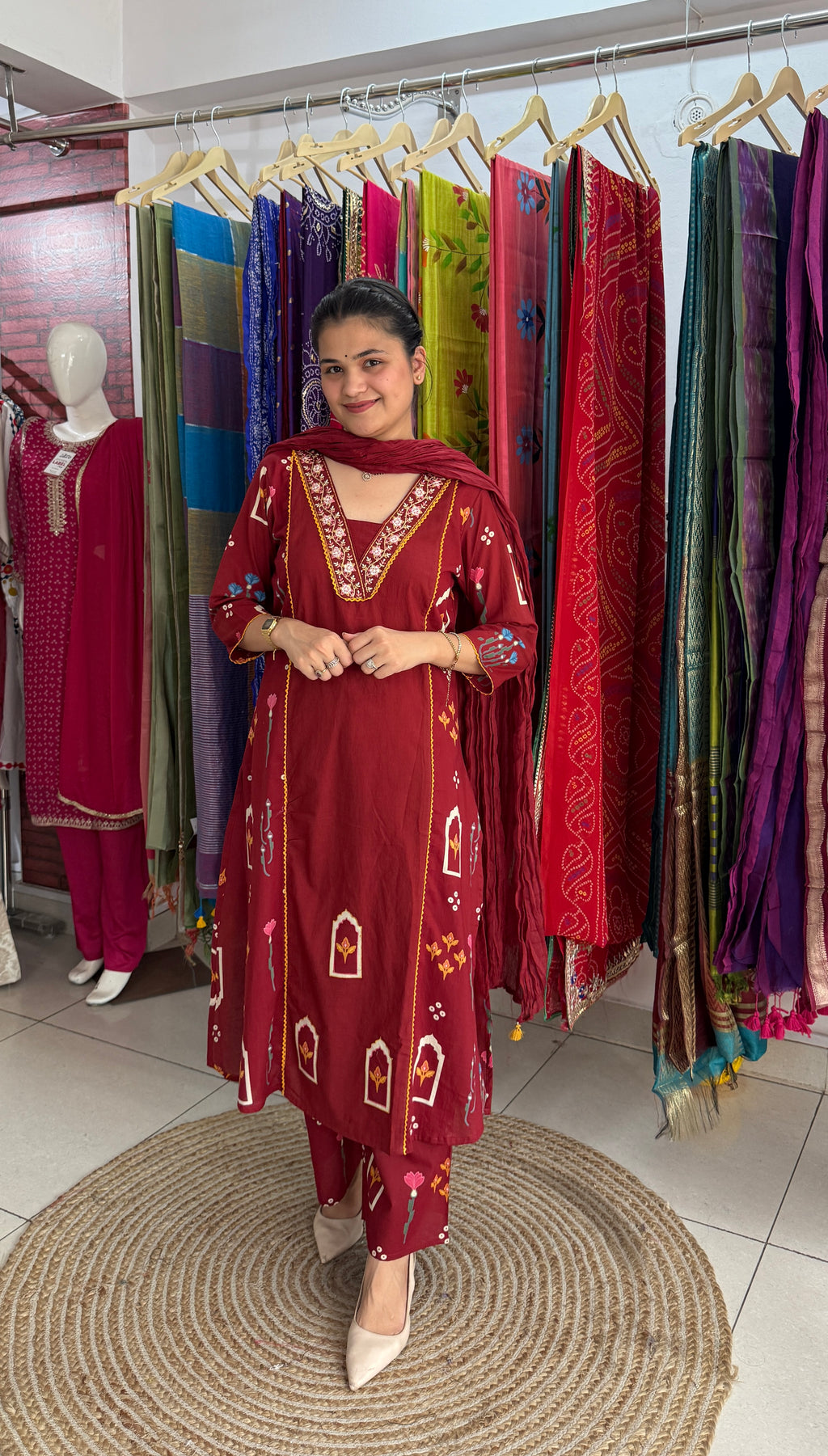 Red Printed Suit Set for Women | Ethnic Suit with Dupatta