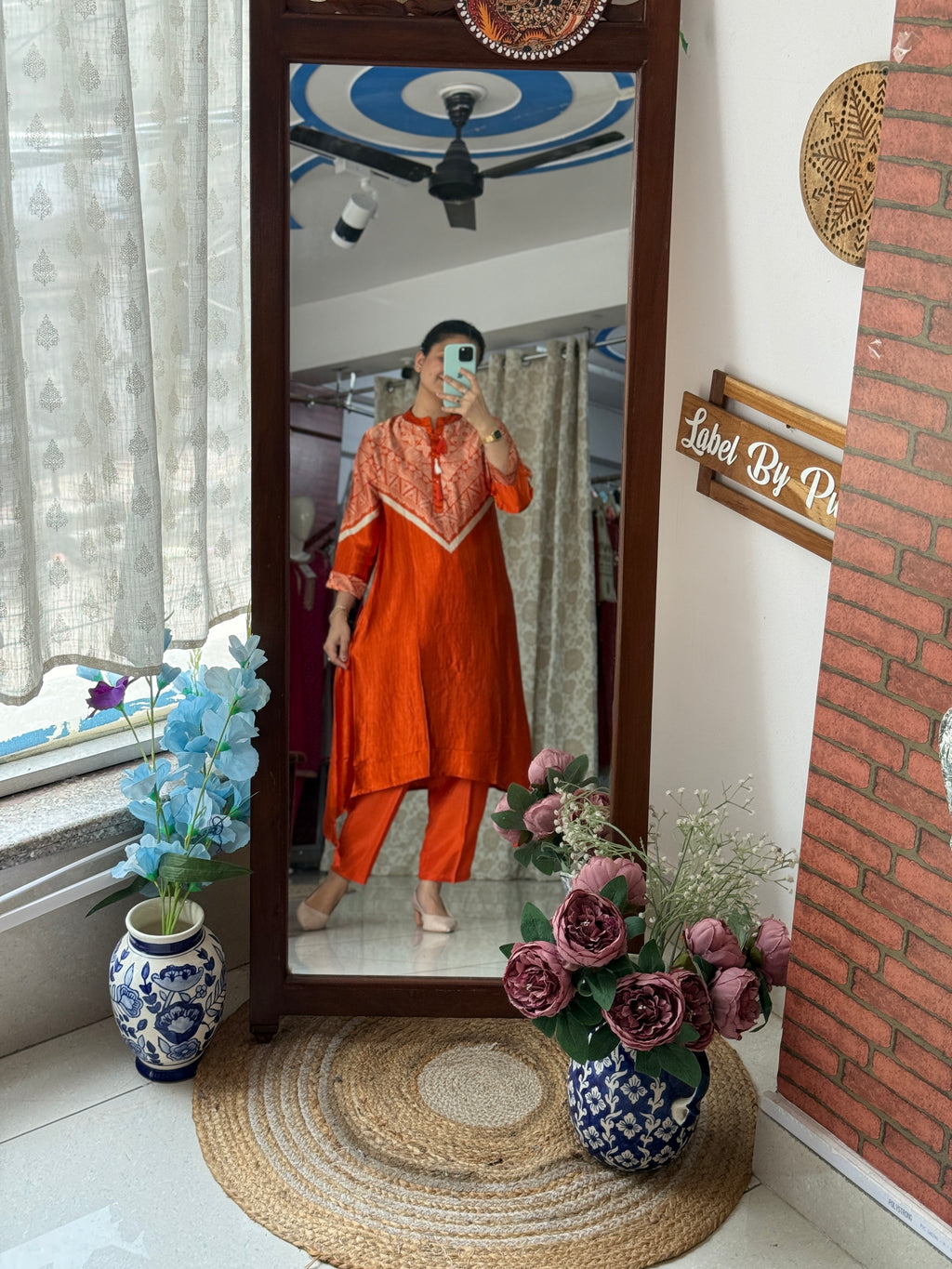 Orange Gajji Silk Kurta Set for Women | Embroidered Ethnic Kurta Set