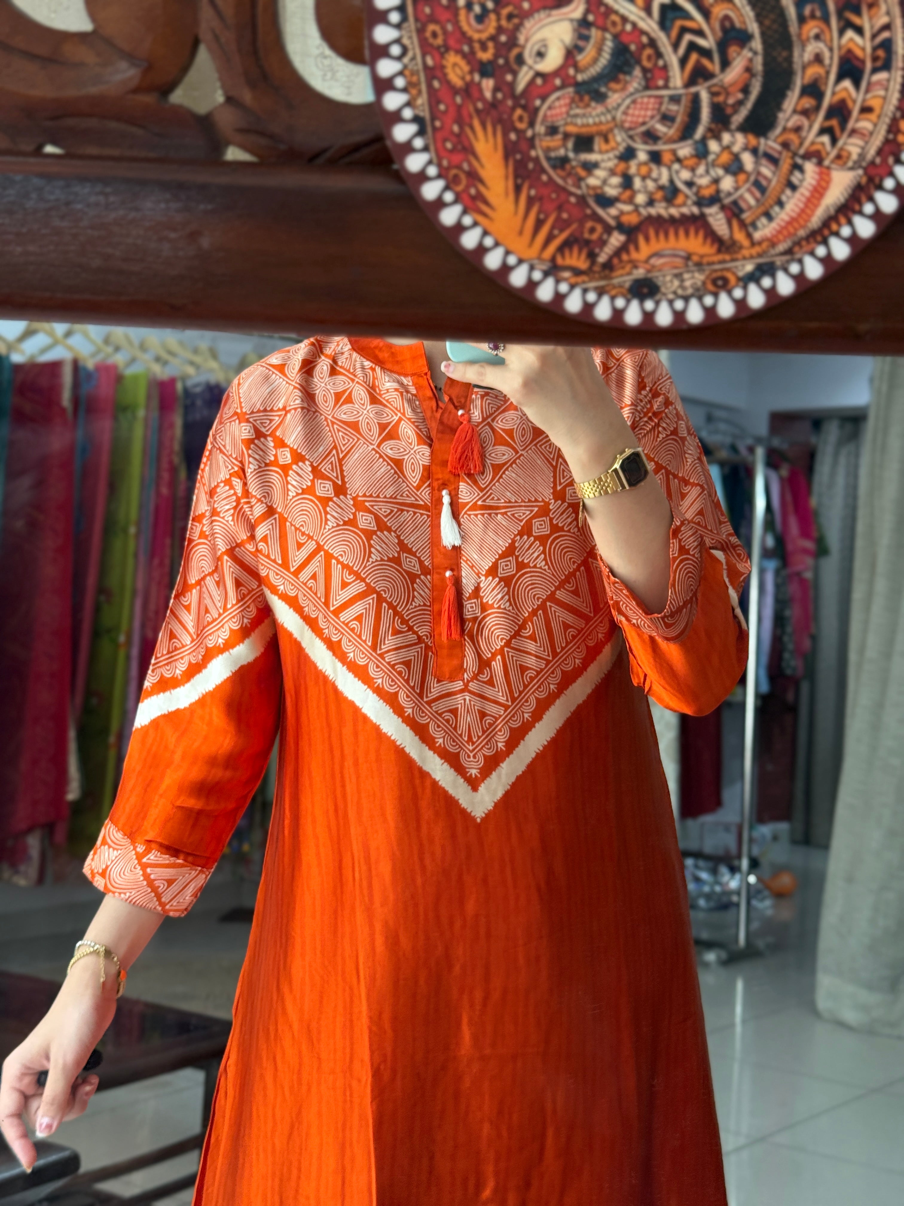 Orange Gajji Silk Kurta Set for Women | Embroidered Ethnic Kurta Set