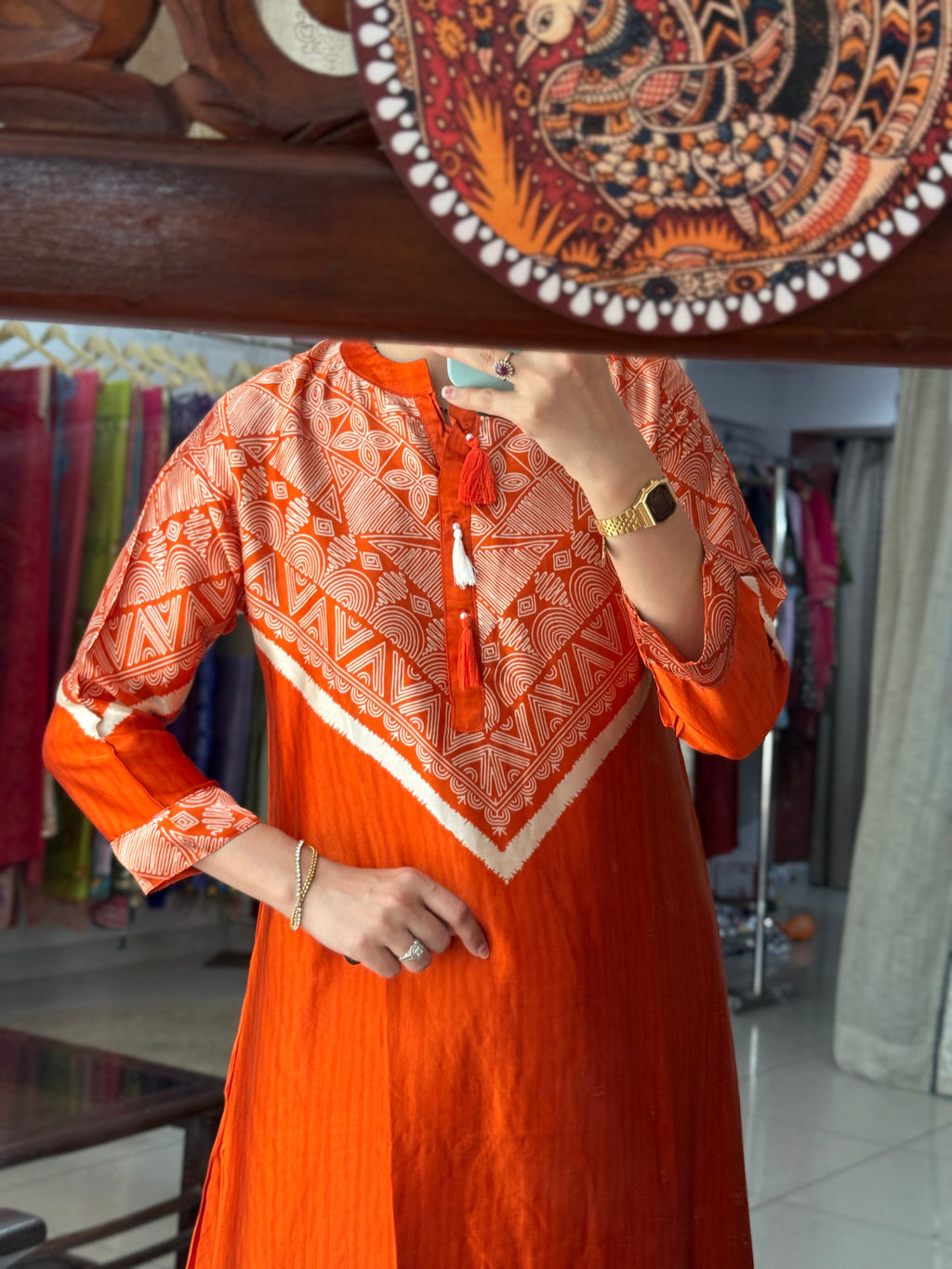 Orange Gajji Silk Kurta Set for Women | Embroidered Ethnic Kurta Set