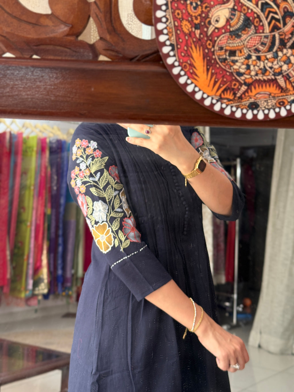 Navy Blue Embroidered Kurta Set for Women | Ethnic Kurta Pant Set