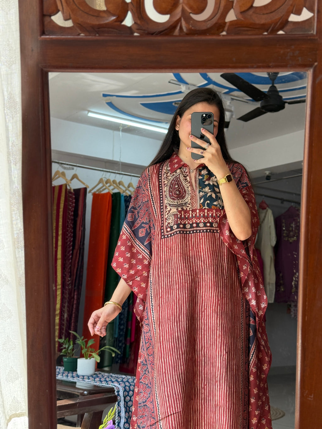 Red Printed Kaftan for Women | Elegant Ethnic Kaftan Dress