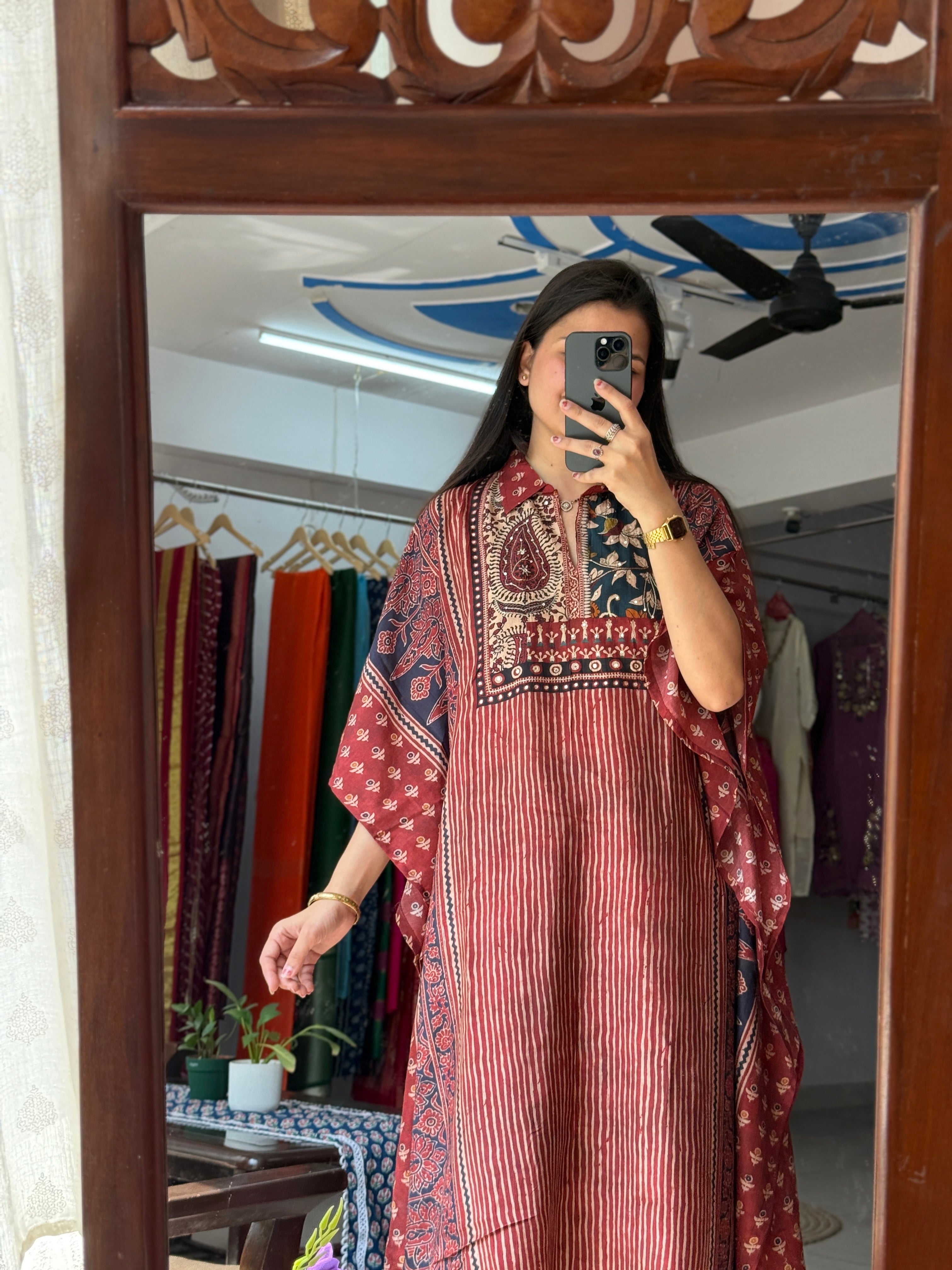 Red Printed Kaftan for Women | Elegant Ethnic Kaftan Dress