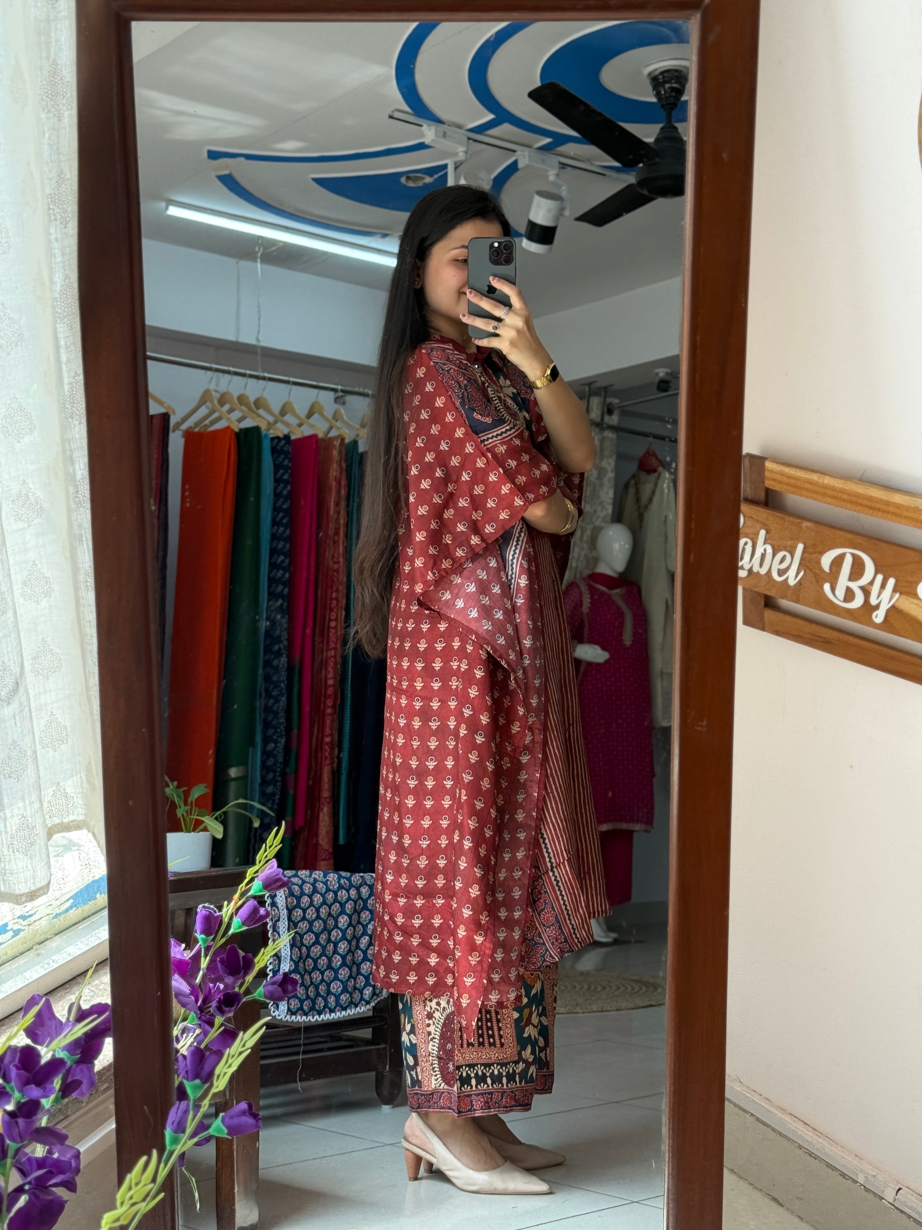 Red Printed Kaftan for Women | Elegant Ethnic Kaftan Dress