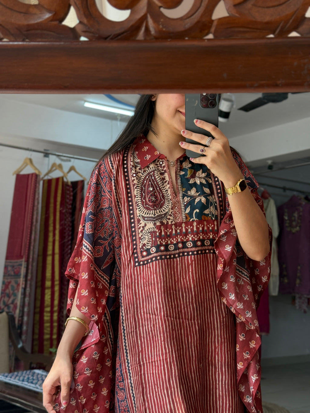 Red Printed Kaftan for Women | Elegant Ethnic Kaftan Dress
