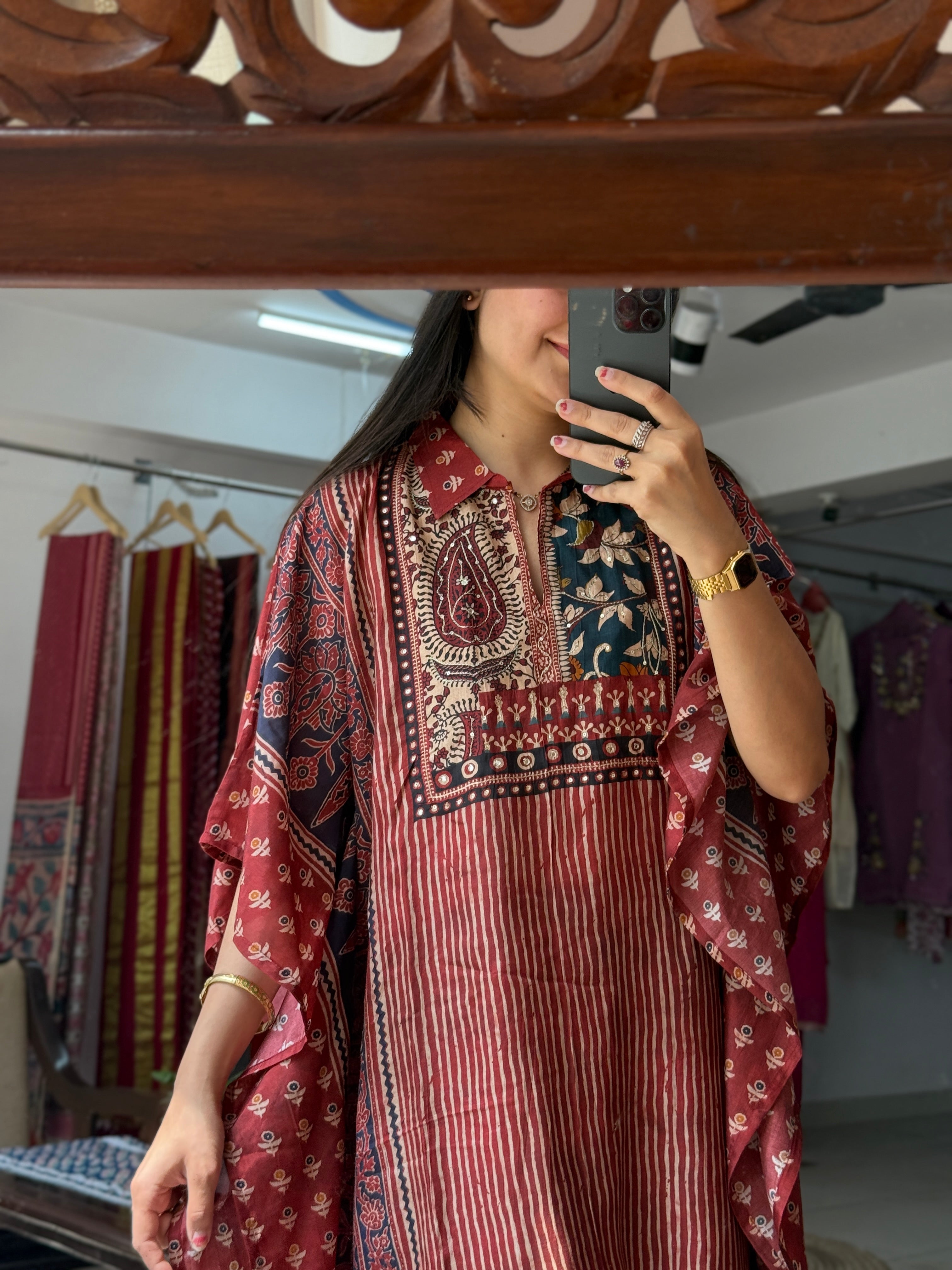 Red Printed Kaftan for Women | Elegant Ethnic Kaftan Dress
