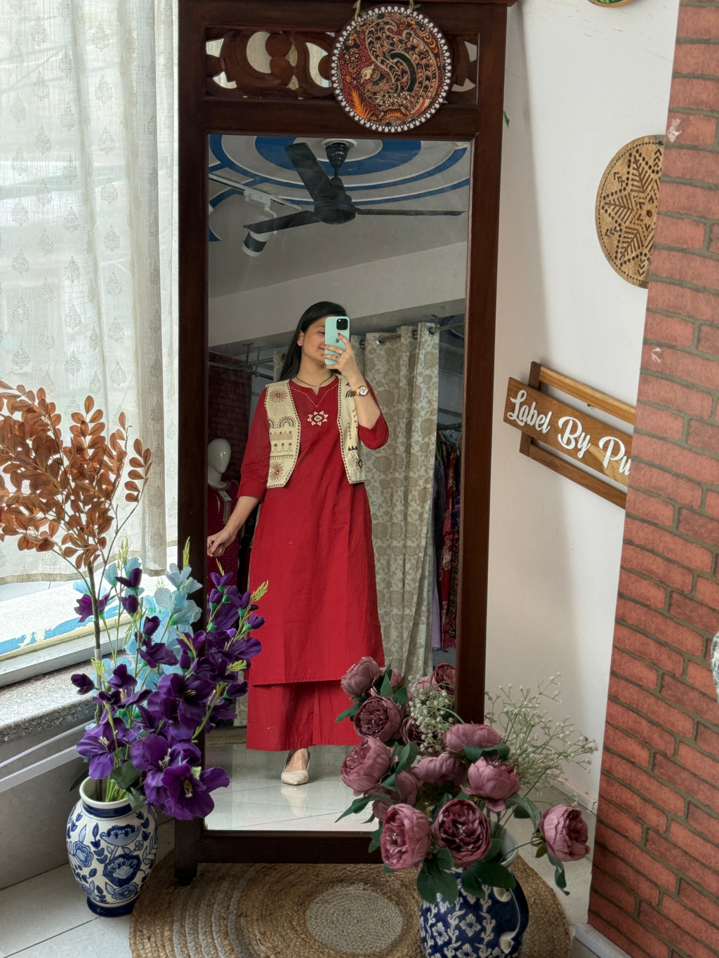Red Jacket Kurta Set for Women | Ethnic Kurta Set with Printed Jacket