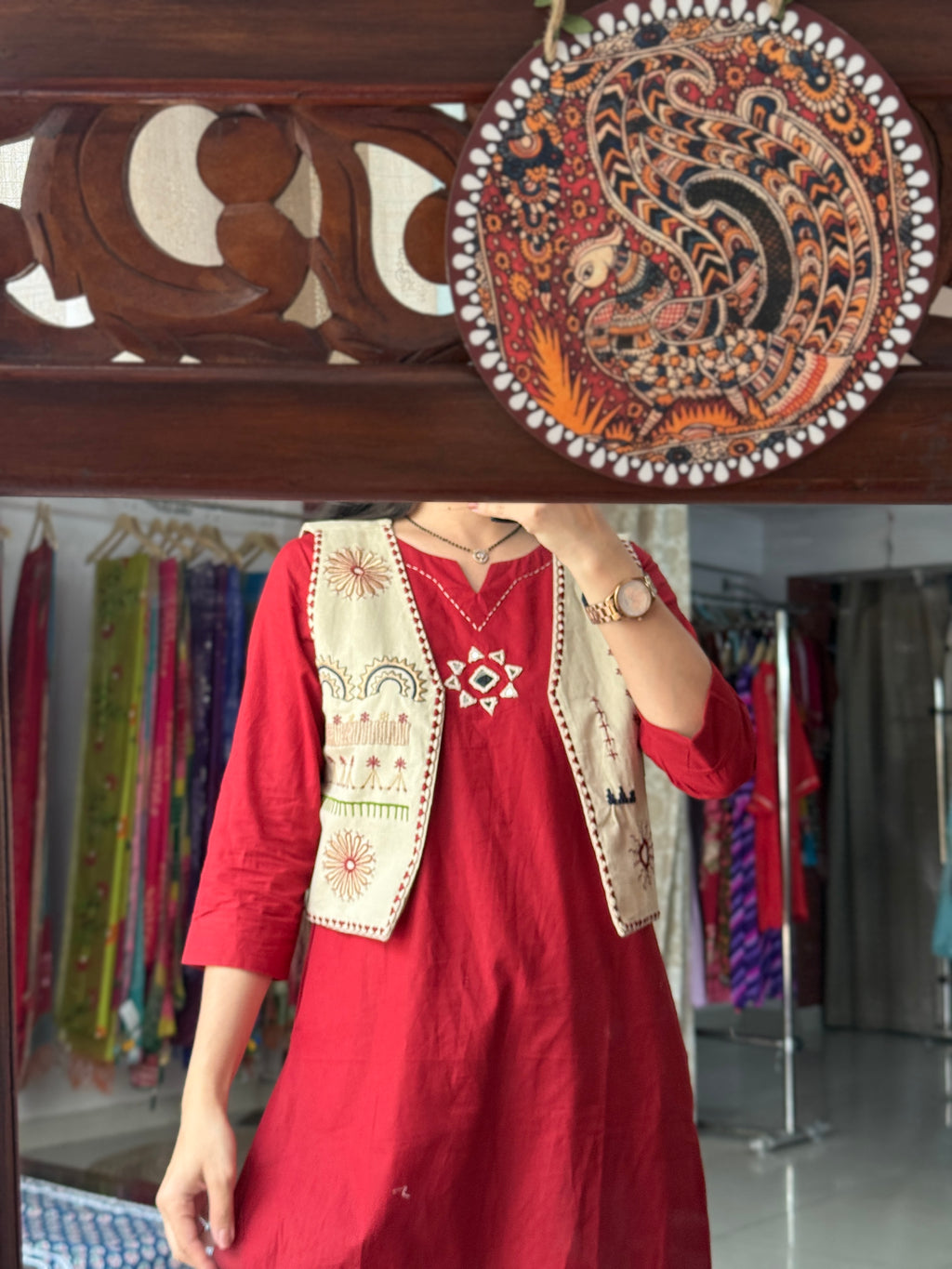 Red Jacket Kurta Set for Women | Ethnic Kurta Set with Printed Jacket