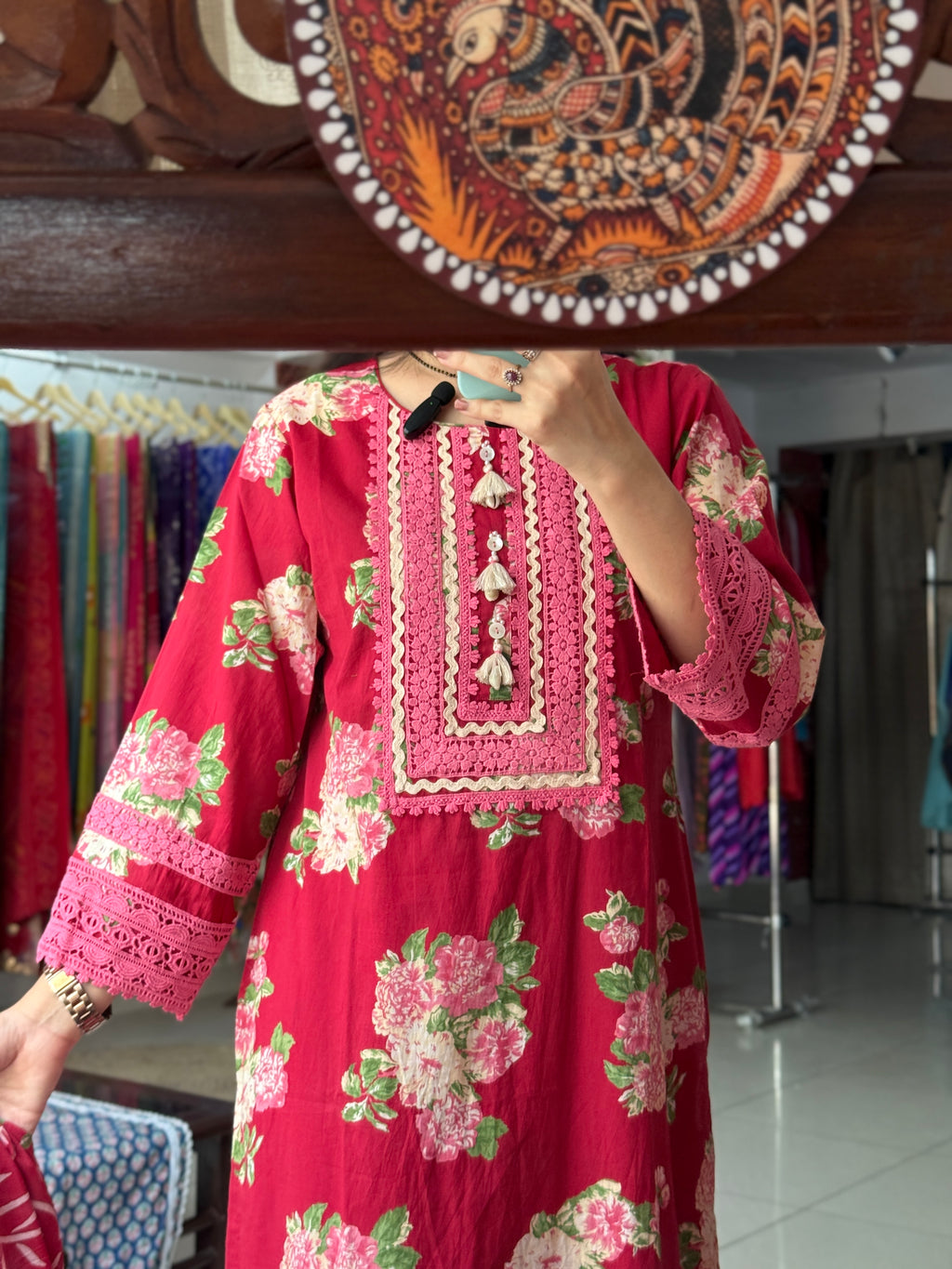 Red Floral Lace Work Suit Set for Women | Embroidered Ethnic Suit with Dupatta