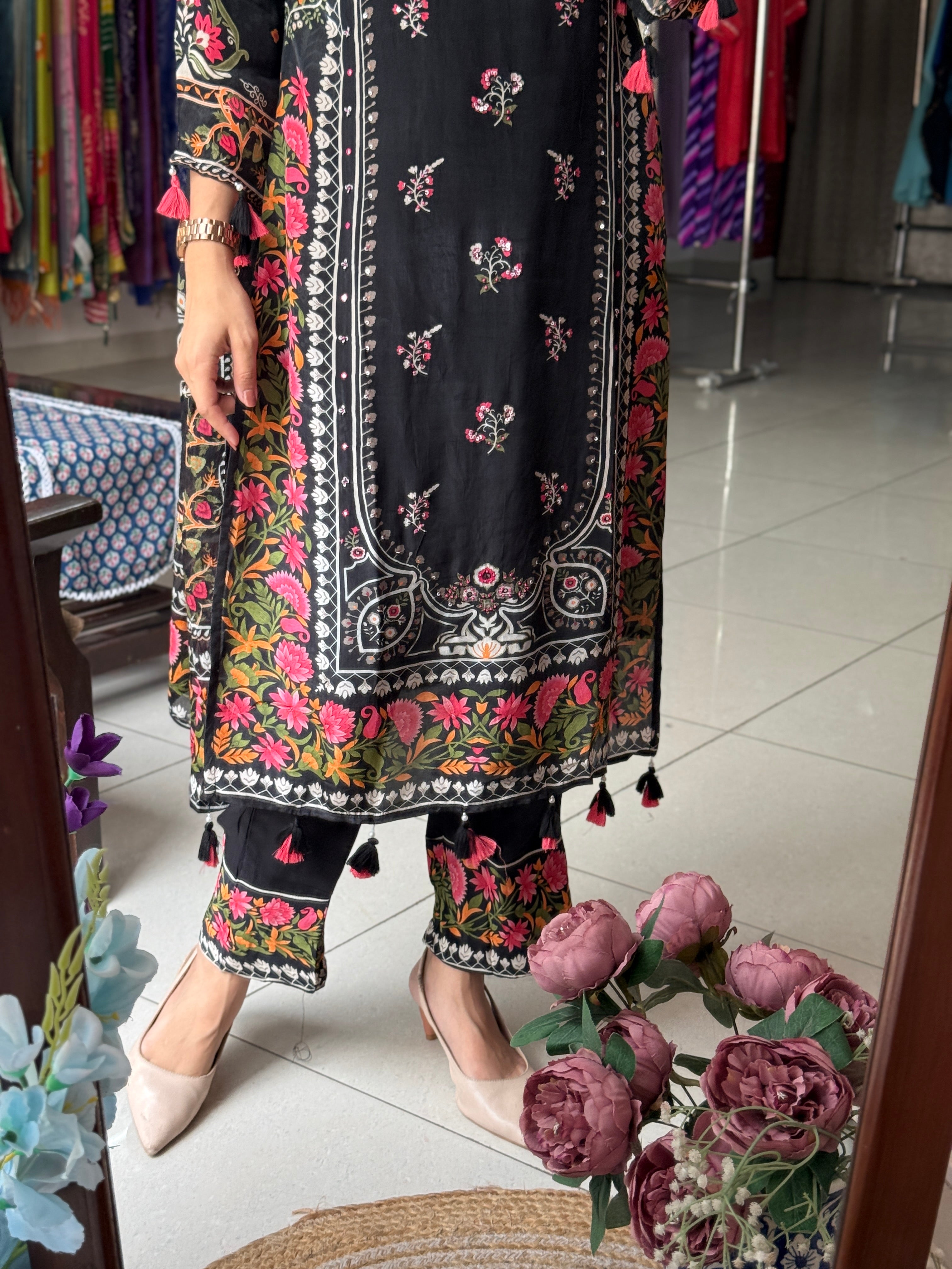 Black Hand Work Suit Set for Women | Embroidered Ethnic Suit with Dupatta