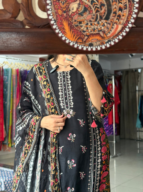 Black Hand Work Suit Set for Women | Embroidered Ethnic Suit with Dupatta