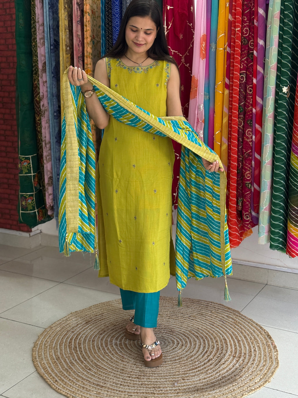 Mehndi Green Suit Set for Women | Embroidered Kurta Set with Dupatta